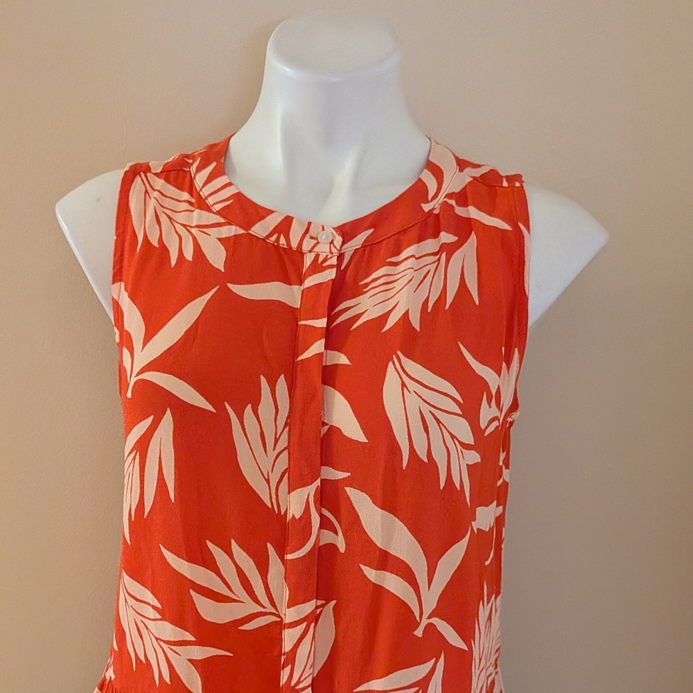 LOFT bright orange tank top with cream palm print size S - Picture 4 of 8
